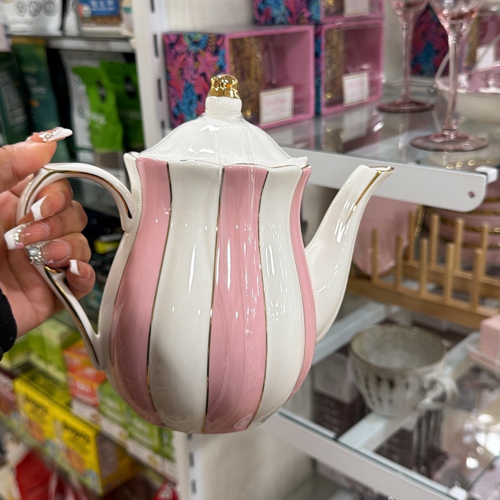 Elegant Pink and White Teapot